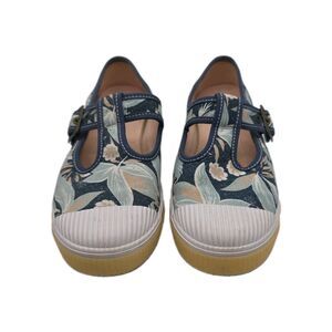 TOMS Womens Floral Canvas Mary Jane Shoes With Buckle Strap 7.5 Boho Festival